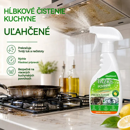 ✨ Silný odmasťovač na kuchyňu — účinne odstráni pripálený tuk, usadený karbón a odolnú špinu z varnej dosky, digestora a kuchynského riadu.