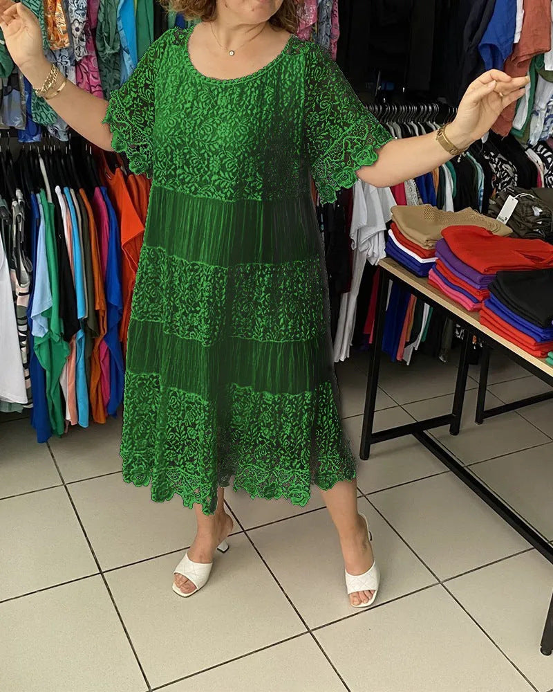 🔥【50% POPUSTA】✨✨✨【S-5XL】2026Nova haljina kratkih rukava, okrugli izrez i čipka.