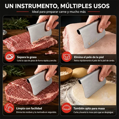🥩 Raspador de carne ergonómico y curvo para eliminar grasa y fascia.