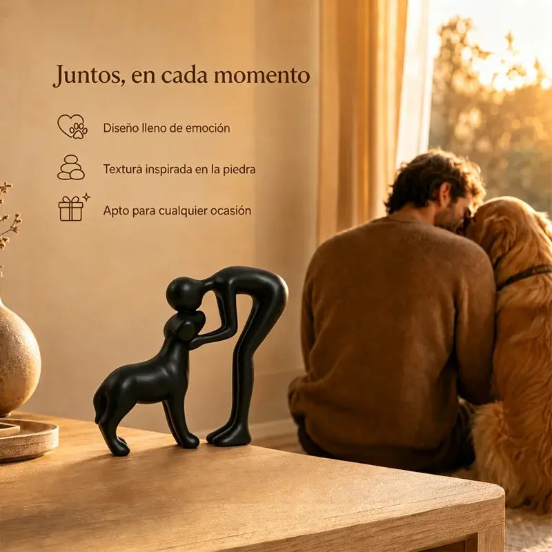 Escultura de perro para decoración del hogar. Linda estatua de hombre y perro.