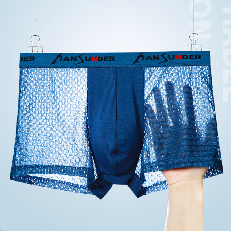 🔥【4 kusov】🧊Pánske pohodlné priedušné sieťované boxerky z ľadového hodvábu