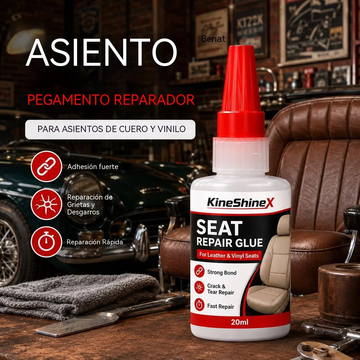 🚗 Adhesivo de secado rápido para cuero de asientos de coche: adhesivo de vinilo y cuero con boquilla de precisión, apto para asientos de coche, sofás y muebles de cuero.
