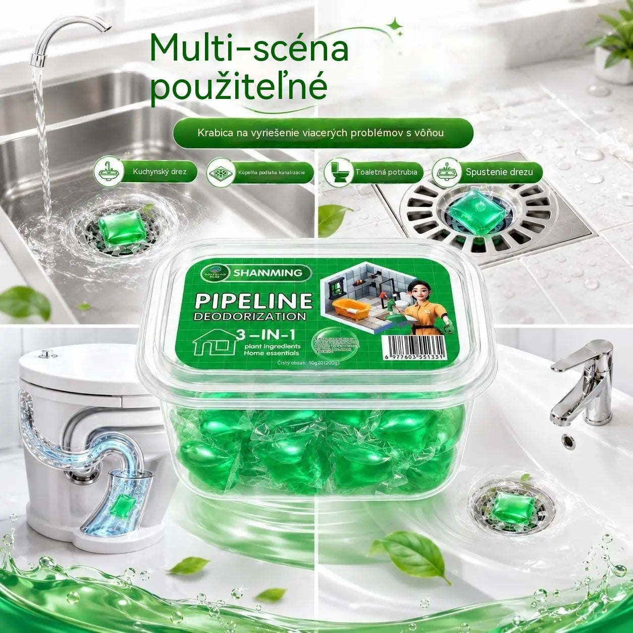 2 balenia (100 tabliet) za 22 eur. Vo vode rozpustné kapsuly na elimináciu zápachu z odtokov – dokonalé riešenie na zamedzenie šírenia zápachu v kúpeľniach a kuchyniach.