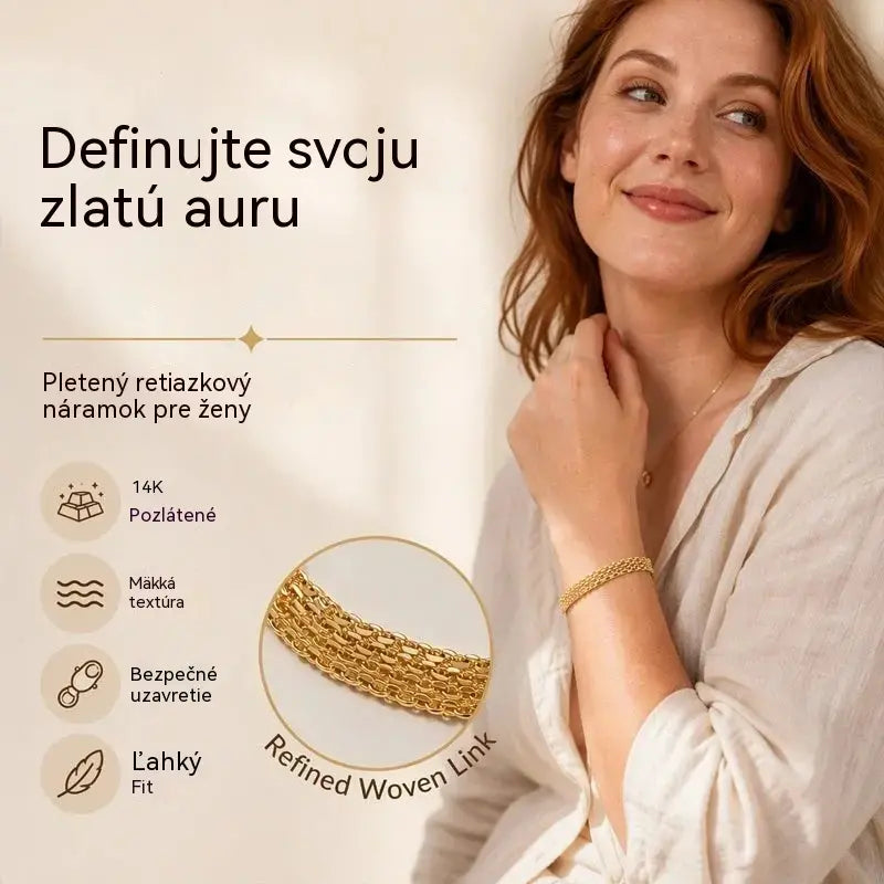 ✨ Využite teraz 50% zľavu! 💛 Široký tkaný sieťovaný náramok: mohutné články, elegantný a trblietavý 🎀