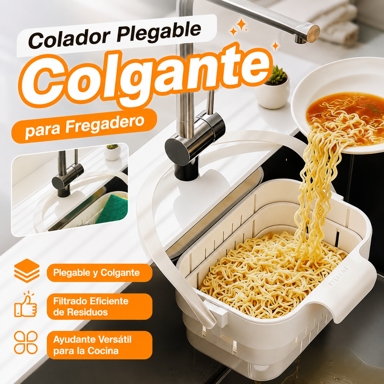 2 artículos 29€🍅 Cesta de drenaje plegable para fregadero (con gancho para el grifo)