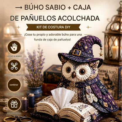 Kit de costura para hacer una caja de pañuelos acolchada con forma de búho