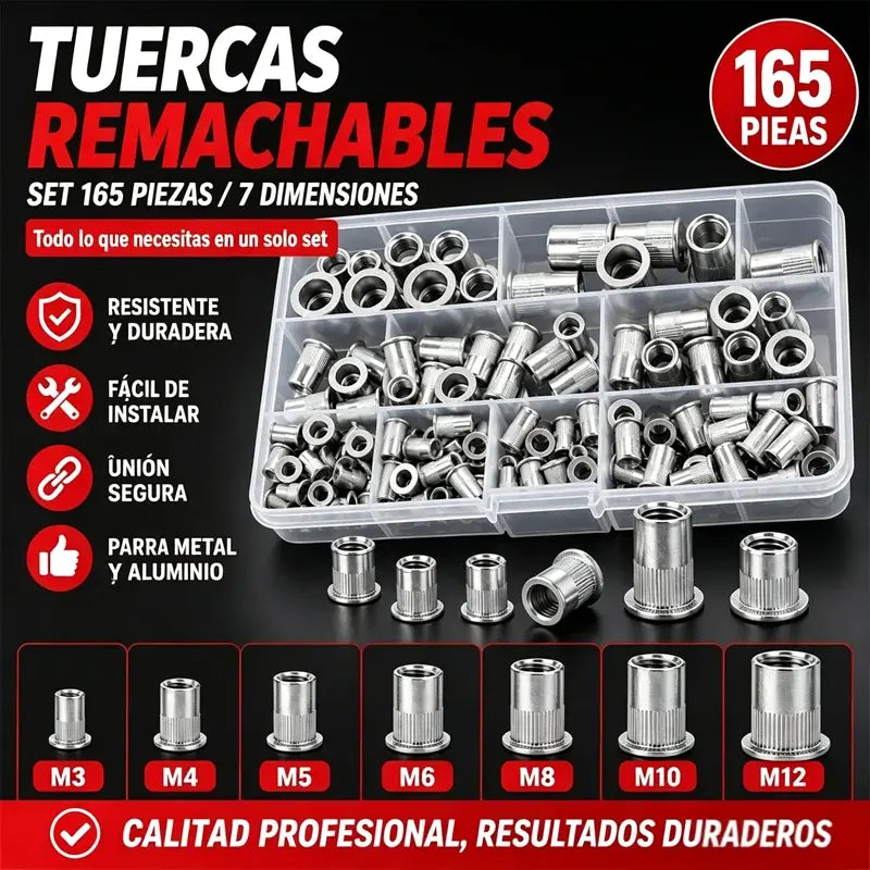 Kit de tuercas remachables moleteadas