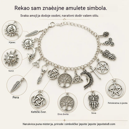 Narukvica s privjescima u vintage stilu, puna misterije, dizajnirana posebno za žene - nakit u zvjezdanom, gotičkom i boemskom stilu 🔮✨