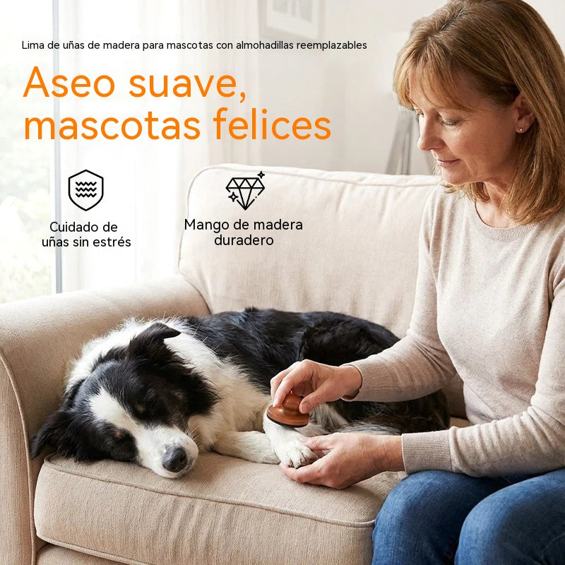 🐕 Lima de uñas de madera para mascotas – Papel de lija reemplazable, no corta la parte sensible de la uña.