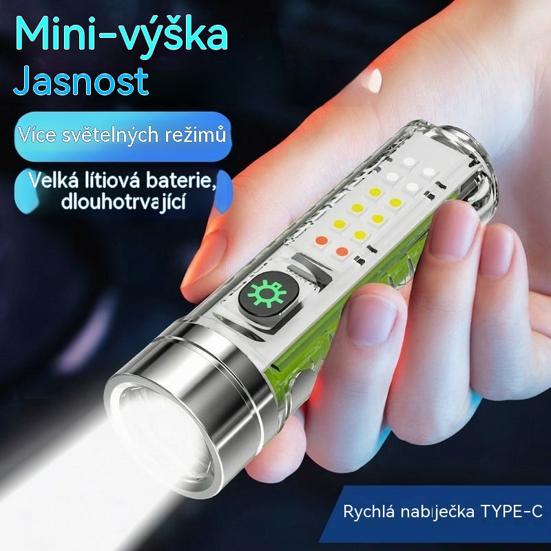 👍👍Kompaktní svítilna s vysokou intenzitou světla, multifunkčním bočním světlem, rychlým nabíjením přes USB-C, přenosností a ultra dlouhou výdrží baterie.