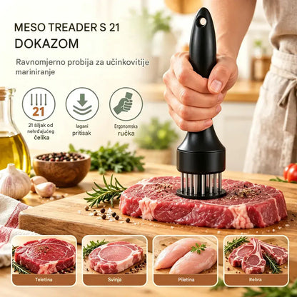 Omekšivač od nehrđajućeg čelika s 21 iglom, pogodan za odreske, roštiljanje i kuhanje.