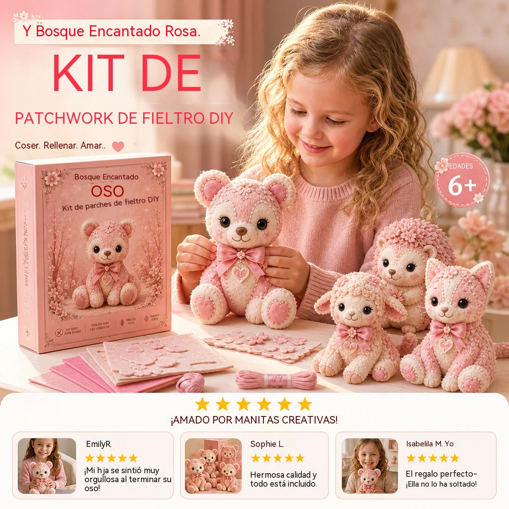 🧸Conjunto de patchwork de fieltro rosa para hacer tú mismo