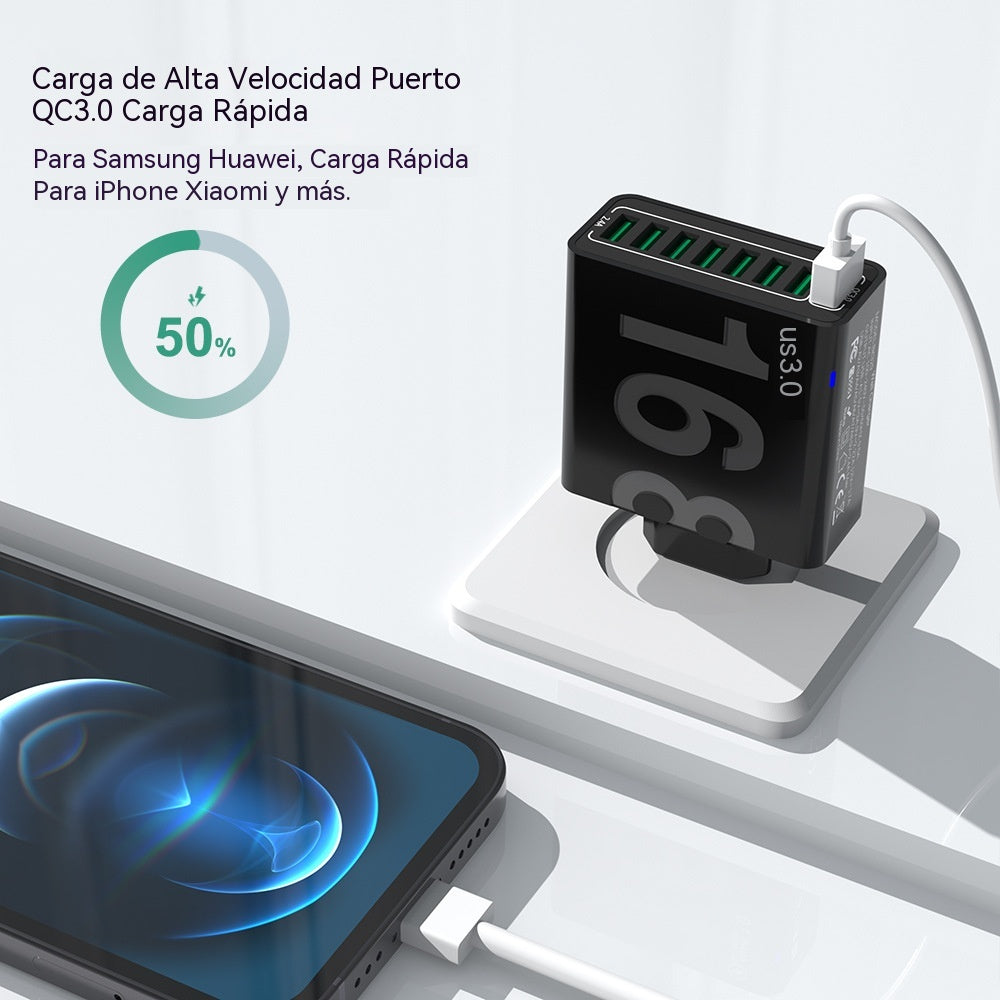 Cargador rápido USB 8 en 1 con puertos impermeables - Estación de carga multipuerto para múltiples dispositivos, concentrador de alta velocidad con enchufe 🎵