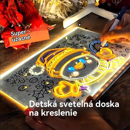 🎨💡【#20*30CM+7 fixiek+pracovný zošit+kompletná sada nástrojov】🔥Detská svietiaca kresliaca doska, ručne vyrobená DIY graffiti vymazateľná vzdelávacia fluorescenčná kresliaca doska