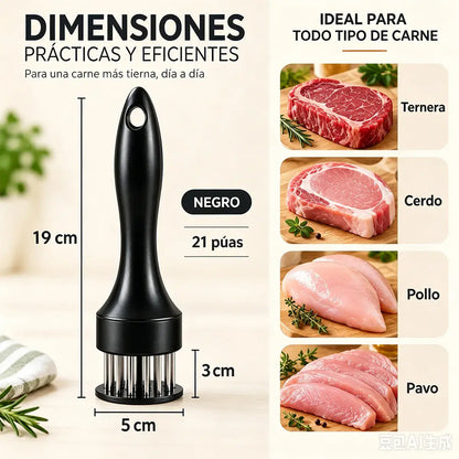 Aguja ablandadora de carne de acero inoxidable de 21 puntas para bistec, barbacoa y cocina.