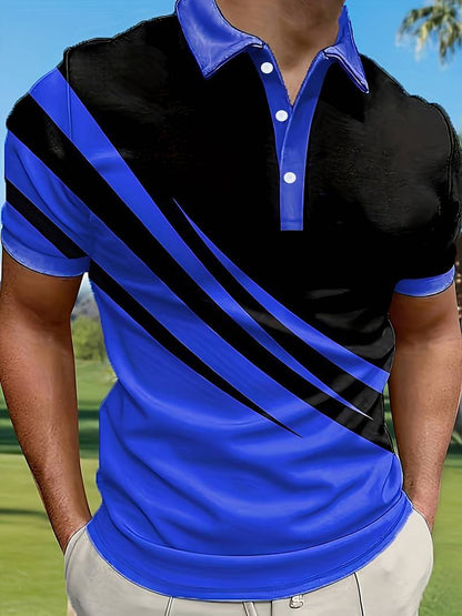 👔【S-6XL】Nueva camisa polo de verano para hombre con estampado 3D a rayas