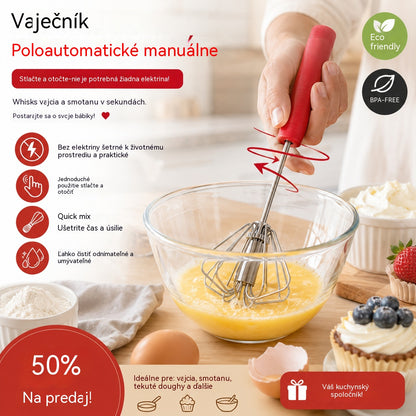🥳Kúpte 1, získajte 1 zadarmo🥳(2 kusy) 21 eur za kus💞💪 50% zľava! Poloautomatická manuálna metlička na vajcia: stlačte a roztočte – nie je potrebná elektrina.