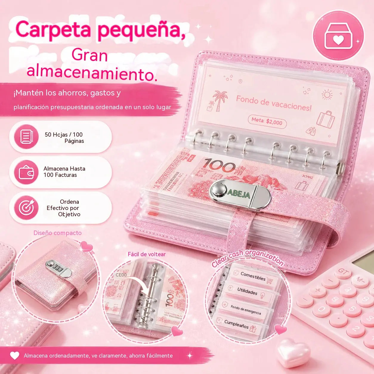 ✨ Carpeta de ahorros SparkleLock 💖 Cartera para ahorrar dinero