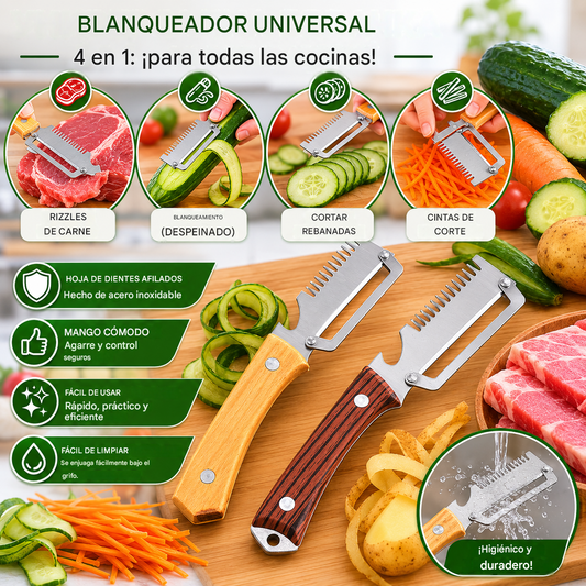 ✅Compra 1, llévate 1 gratis (dos artículos)🧅🔪 Pelador de cocina multifuncional 3 en 1: ¡Pela, pica verduras, corta carne y abre botellas! 🔥