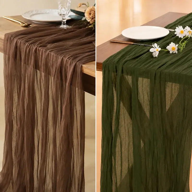 【2 piezas 27€】Camino de mesa de gasa estilo bohemio, camino de mesa romántico y transparente para bodas, despedidas de soltera, baby showers y fiestas de cumpleaños.