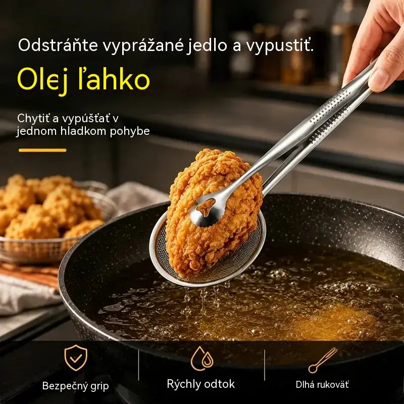 Kliešte na potraviny a oddeľovač oleja 2 v 1 z nehrdzavejúcej ocele