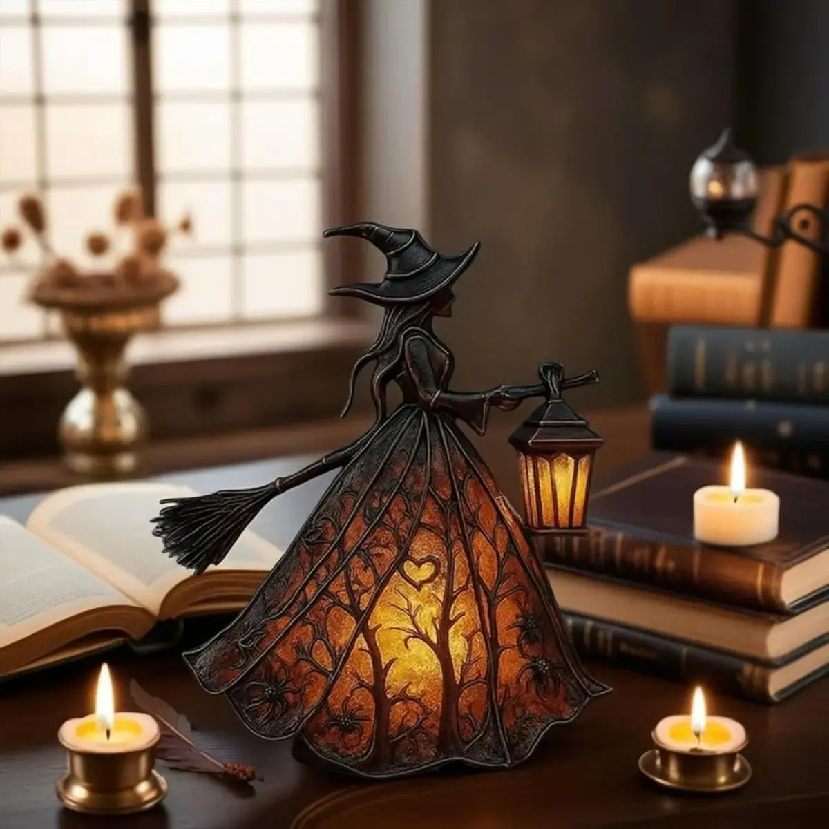 🧙‍♀️Lámpara de bruja, una decoración de linterna gótica espeluznante, un adorno de lámpara de mesa único, una luz de noche con patas, adecuada para el hogar, el porche, la oficina y la decoración de fiestas.