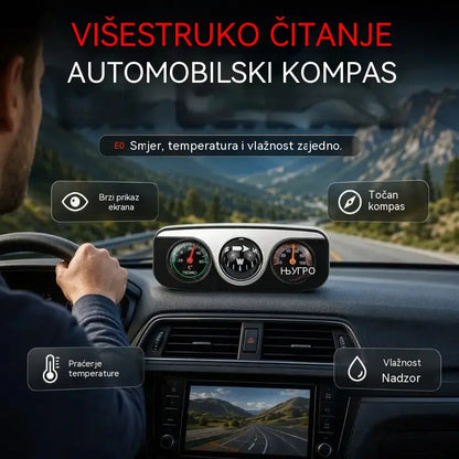 Visokoprecizni, višenamjenski, automobilski kompas tri u jednom (s termometrom).
