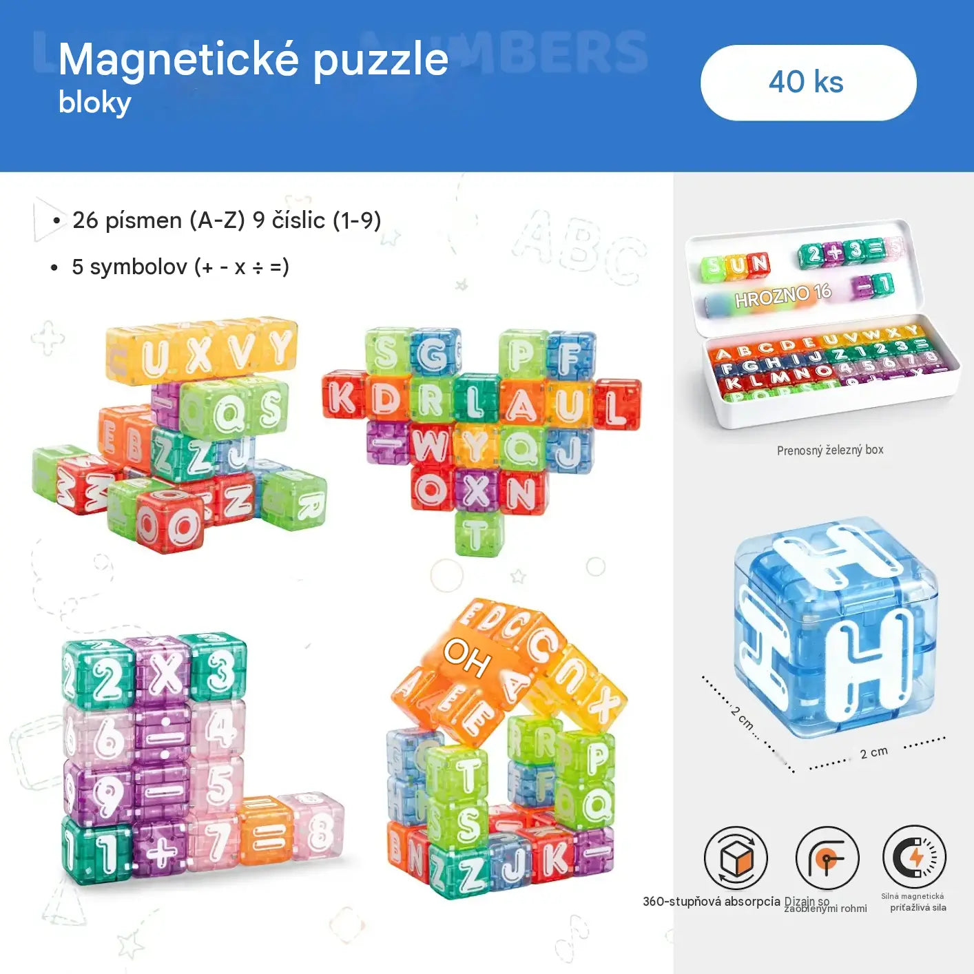 📢📢40% zľava len po obmedzenú dobu! 【40 stavebných kociek + úložný box】⏰Magnetické stavebné kocky s písmenami a číslami pre deti