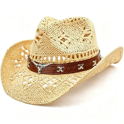 Sombrero de paja tejido de vaquero del Oeste