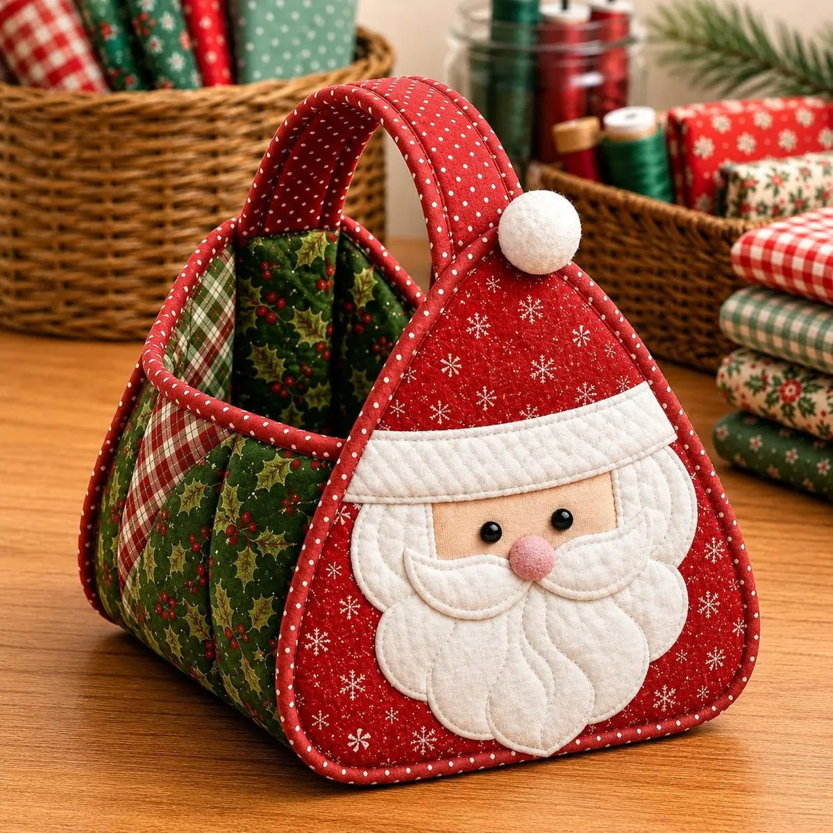 🎁🎁Prešívaný prenosný košík s vianočným motívom