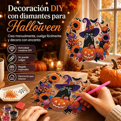 🍂 Corona de calabaza otoñal con diseño de rombos para colgar – Kit completo para armar tú mismo