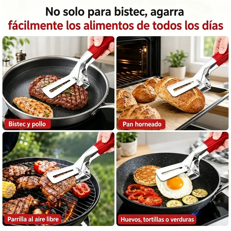 【2 piezas 26€】🍳🔥 Pinzas de cocina 3 en 1 de acero inoxidable, multifuncionales para filetes, barbacoa y cocina.