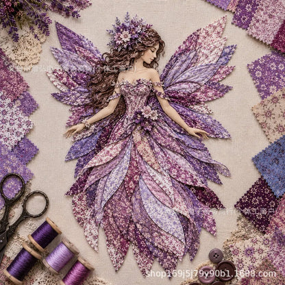 🧚‍♀️🌸 Set de patchwork premium "Hada": ¡tela de alta calidad con alas de flores, perfecta para decoraciones de pared de estilo fantástico hechas por ti mismo!