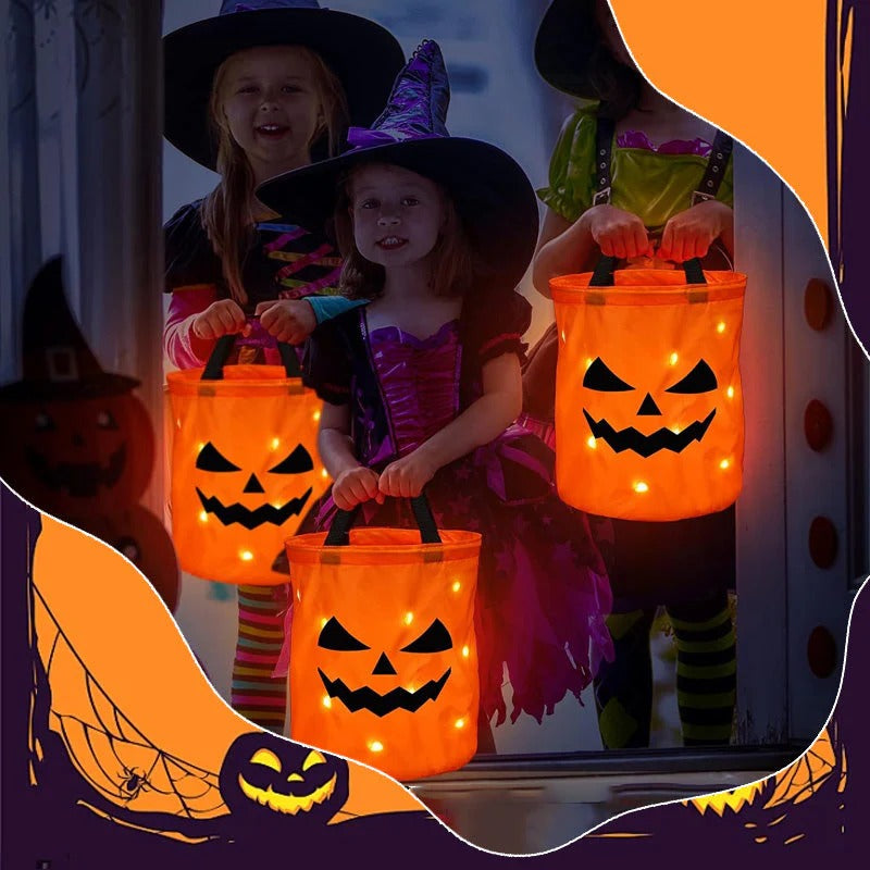 🎃Bolsa de dulces de calabaza que brilla en la oscuridad para Halloween — Luz LED