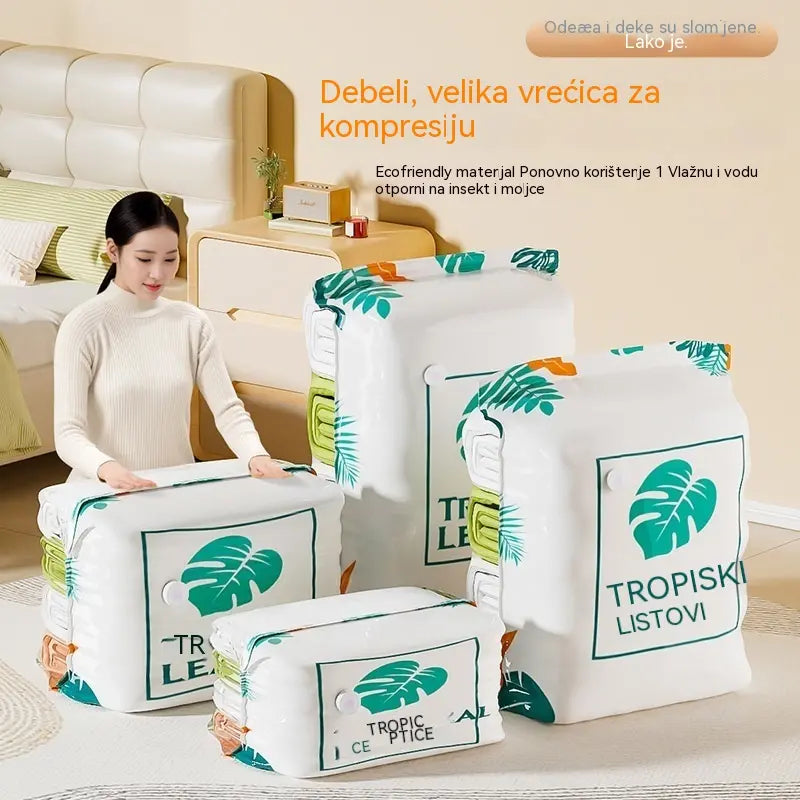 🧳【Set od 5 dijelova】💨 Velika, stlačiva vakuumska vrećica za pohranu: nije potrebna pumpa, nepropusna je i idealna za uštedu prostora u koferima i kod kuće ✈️