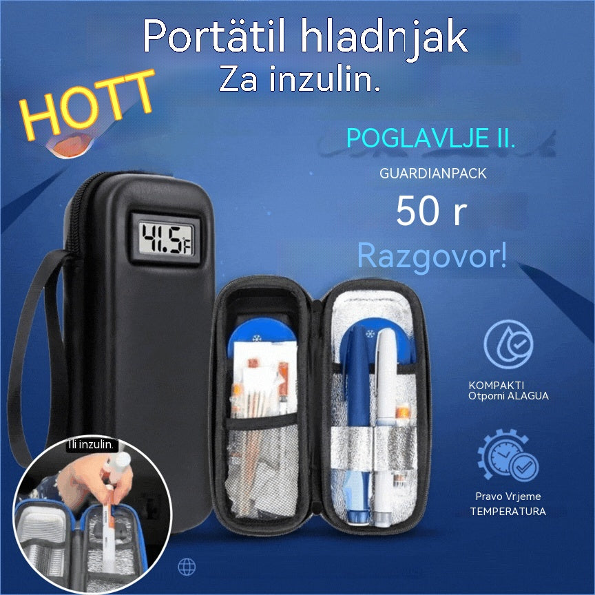 Putna hladnjača za inzulin s prikazom temperature