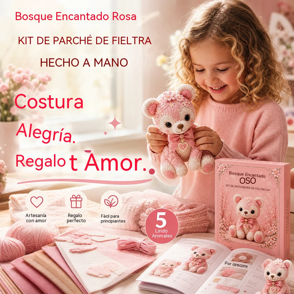 🧸Conjunto de patchwork de fieltro rosa para hacer tú mismo