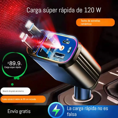 🚗Nabíjačka do auta⚡Nabíja o 200 % rýchlejšie * Vstavaný navíjací kábel * Super rýchle nabíjanie 120 W * Ambientné svetlo s efektom dýchania