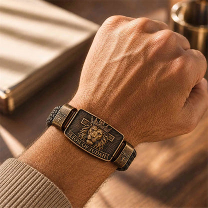 ✝️Pulsera personalizada para hombre con el León de Judá, diseño cristiano, texto, cordón trenzado negro, joyería religiosa, recuerdo religioso, regalo para el Día del Padre.