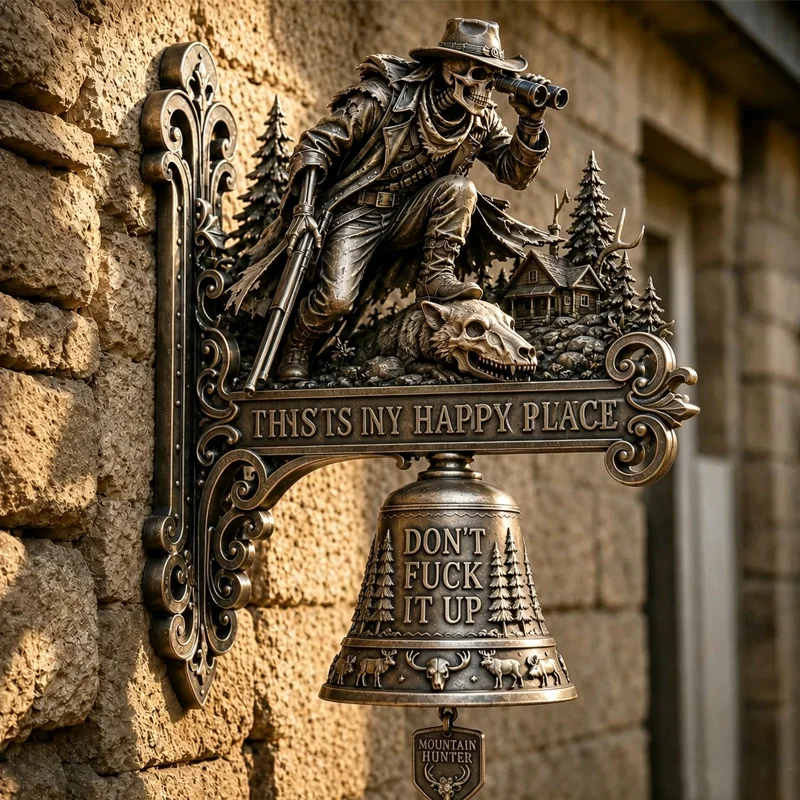 Gotička dekorativna zidna zvona ukrašena motivima lubanja vitezova i zmajeva, vintage metalni ukrasi, prikladna za barove, domove i terase.