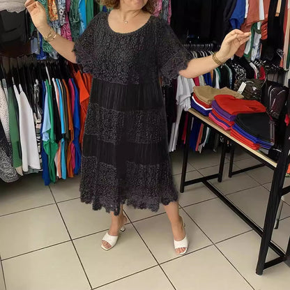 🔥【50% POPUSTA】✨✨✨【S-5XL】2026Nova haljina kratkih rukava, okrugli izrez i čipka.