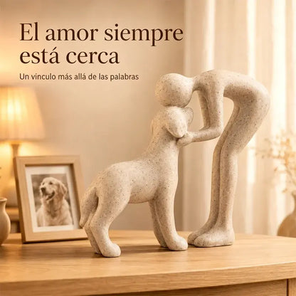 Escultura de perro para decoración del hogar. Linda estatua de hombre y perro.