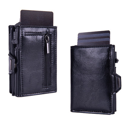 Cartera tarjetero con sistema de expulsión automática, protección RFID y seguridad antirrobo (cuero auténtico)