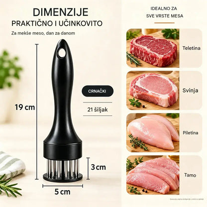 Omekšivač od nehrđajućeg čelika s 21 iglom, pogodan za odreske, roštiljanje i kuhanje.