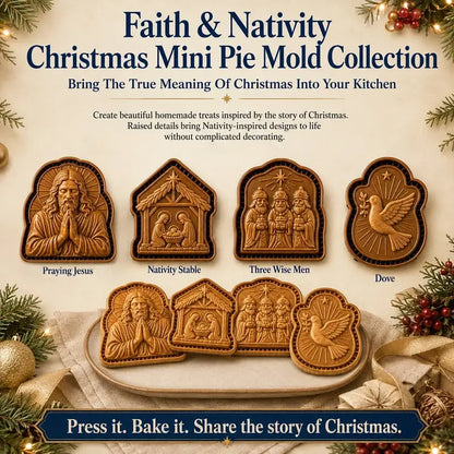 ✝️ Colección de mini moldes para tartas navideñas Faith & Nativity | Moldes reutilizables con relieve para dar forma a tartas con detalles como Jesús orando, el pesebre de la Natividad, etc. 🥧✨