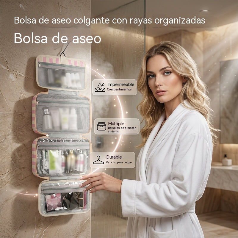 Neceser colgante a rayas para viajes