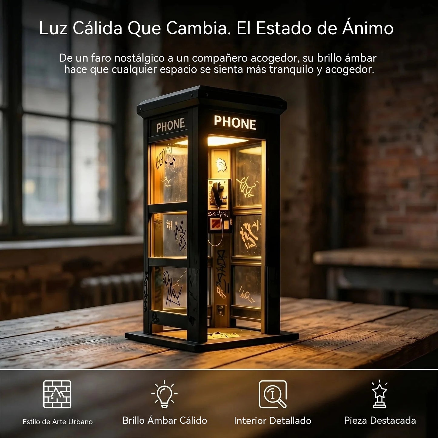 ✨⏰ EDICIÓN LIMITADA Lámpara de ambiente con forma de cabina telefónica vintage: diseño nostálgico con luz ambiental cálida 💡📞