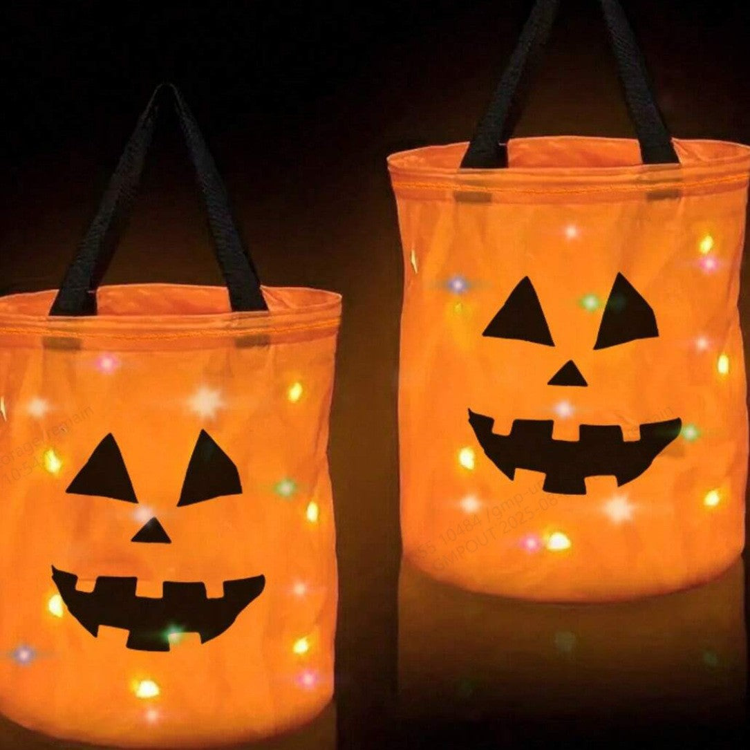 🎃Bolsa de dulces de calabaza que brilla en la oscuridad para Halloween — Luz LED