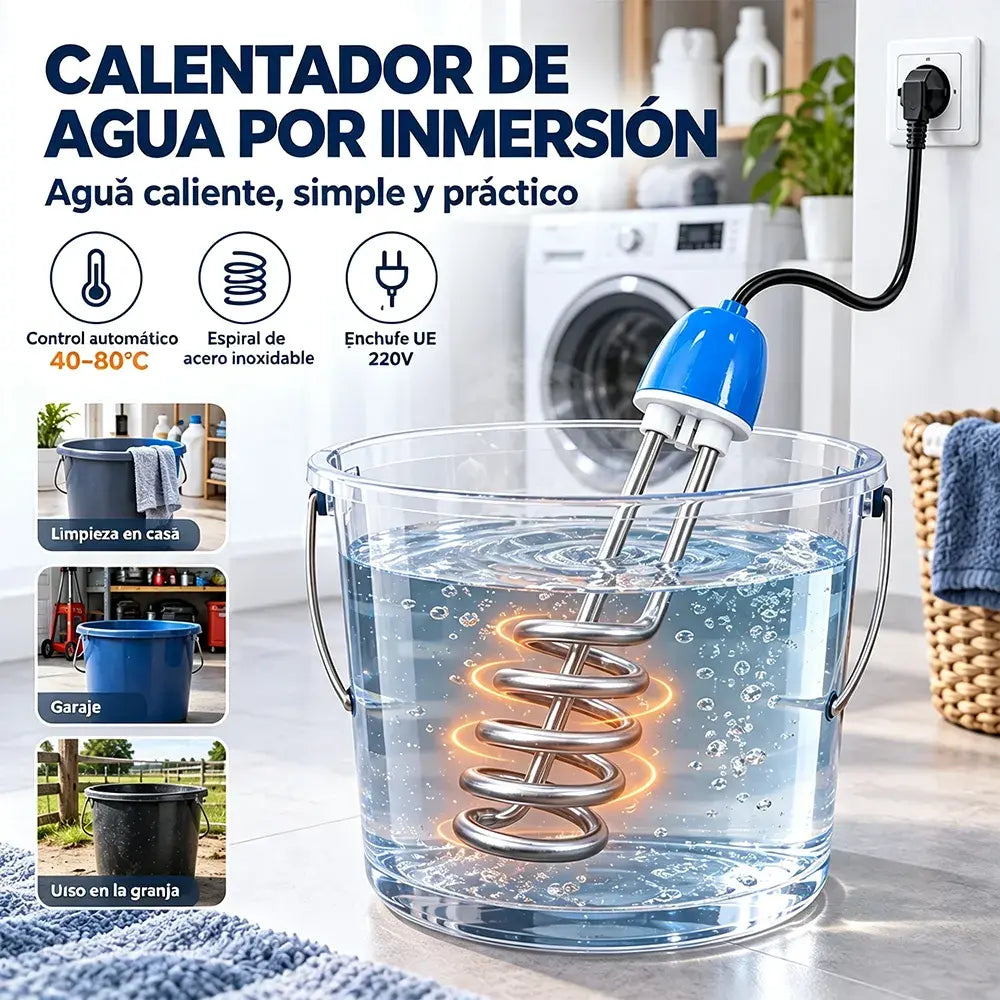 Calentador de agua por inmersión de 1500 W y 220 V para camping y cubos de agua