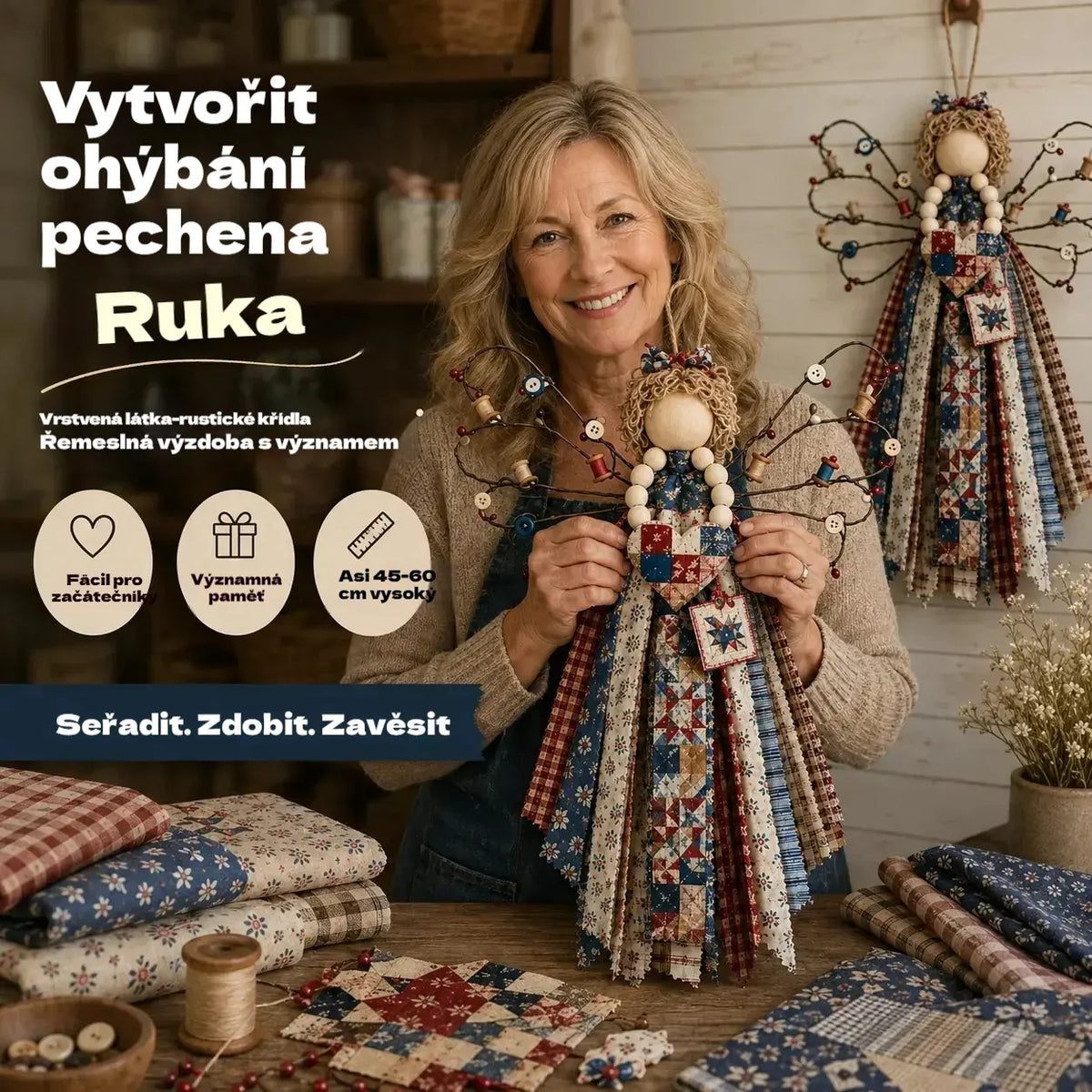 🔥 POSLEDNÝ DEŇ ZĽAVA 50% - Sada na zavesenie látky s motívom anjelov - Ušite si malé požehnanie, ktoré vydrží navždy